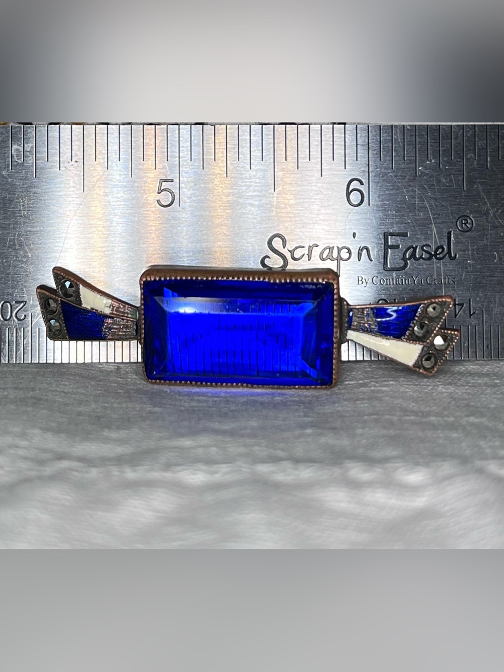 Antique Art Deco Style Cobalt Blue Glass Brooch – Enamel & Marcasite Accent